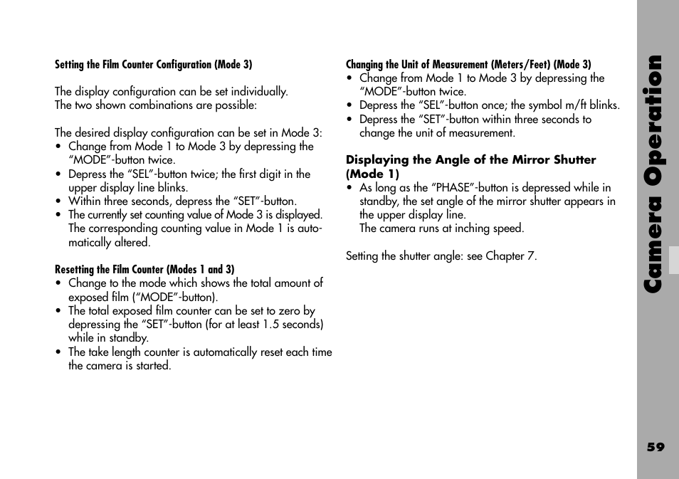 Camera operation | ARRI ARRIFLEX 235 User Manual | Page 59 / 178