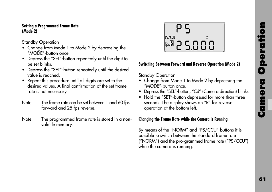 Camera operation | ARRI ARRIFLEX 235 User Manual | Page 61 / 178