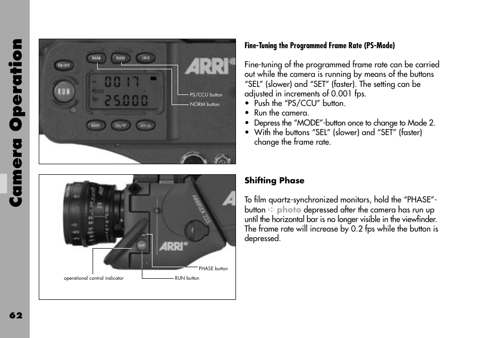 Shifting phase, Camera operation | ARRI ARRIFLEX 235 User Manual | Page 62 / 178