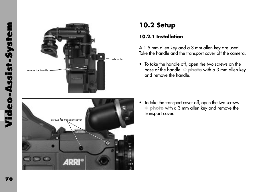 2 setup, 1 installation, Video-assist-system | ARRI ARRIFLEX 235 User Manual | Page 70 / 178