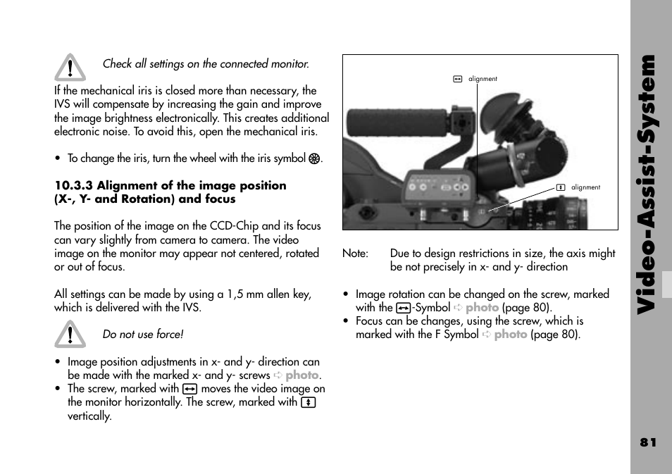 3 alignment of the image position, X-, y- and rotation) and focus, Video-assist-system | ARRI ARRIFLEX 235 User Manual | Page 81 / 178