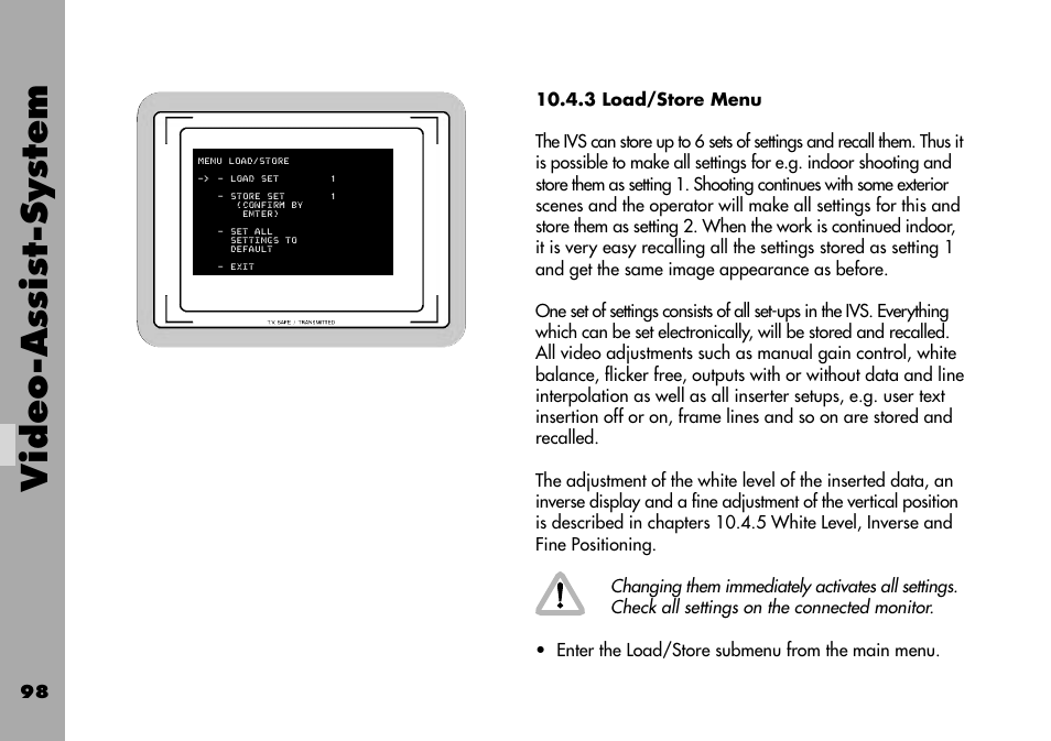 3 load/store menu, Video-assist-system | ARRI ARRIFLEX 235 User Manual | Page 98 / 178