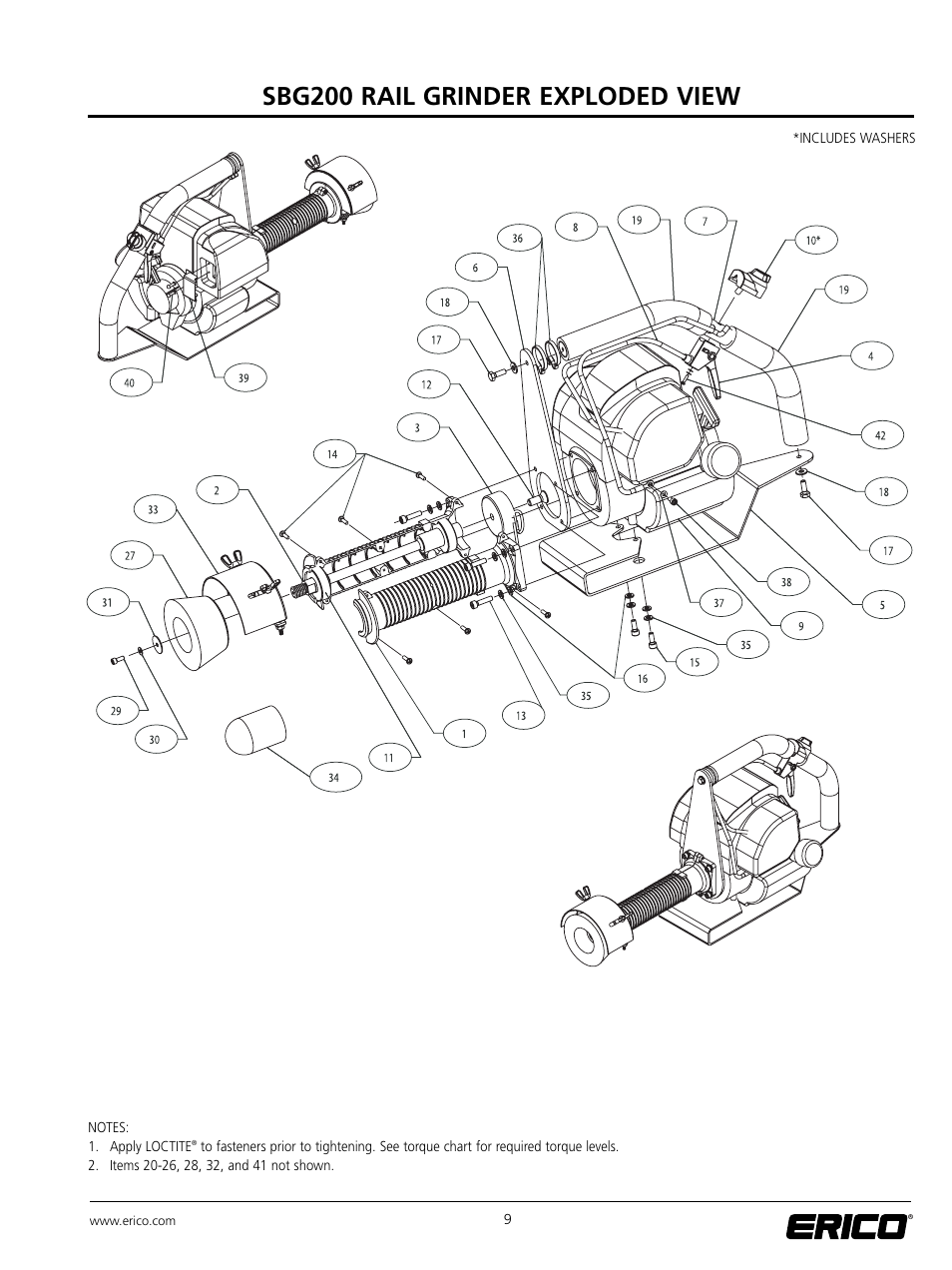 Sbg200 rail grinder exploded view | ERICO SBG200 ERICO RAIL GRINDER User Manual | Page 14 / 17