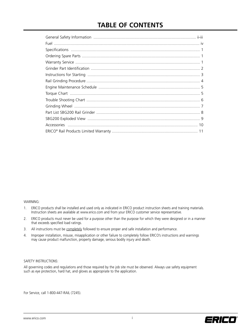 ERICO SBG200 ERICO RAIL GRINDER User Manual | Page 2 / 17