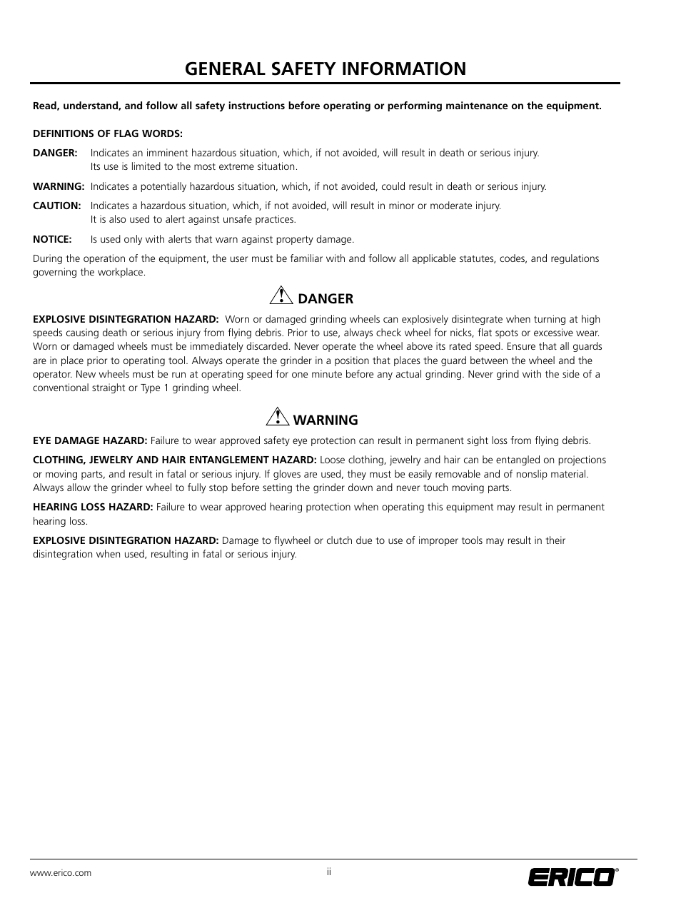 General safety information | ERICO SBG200 ERICO RAIL GRINDER User Manual | Page 3 / 17