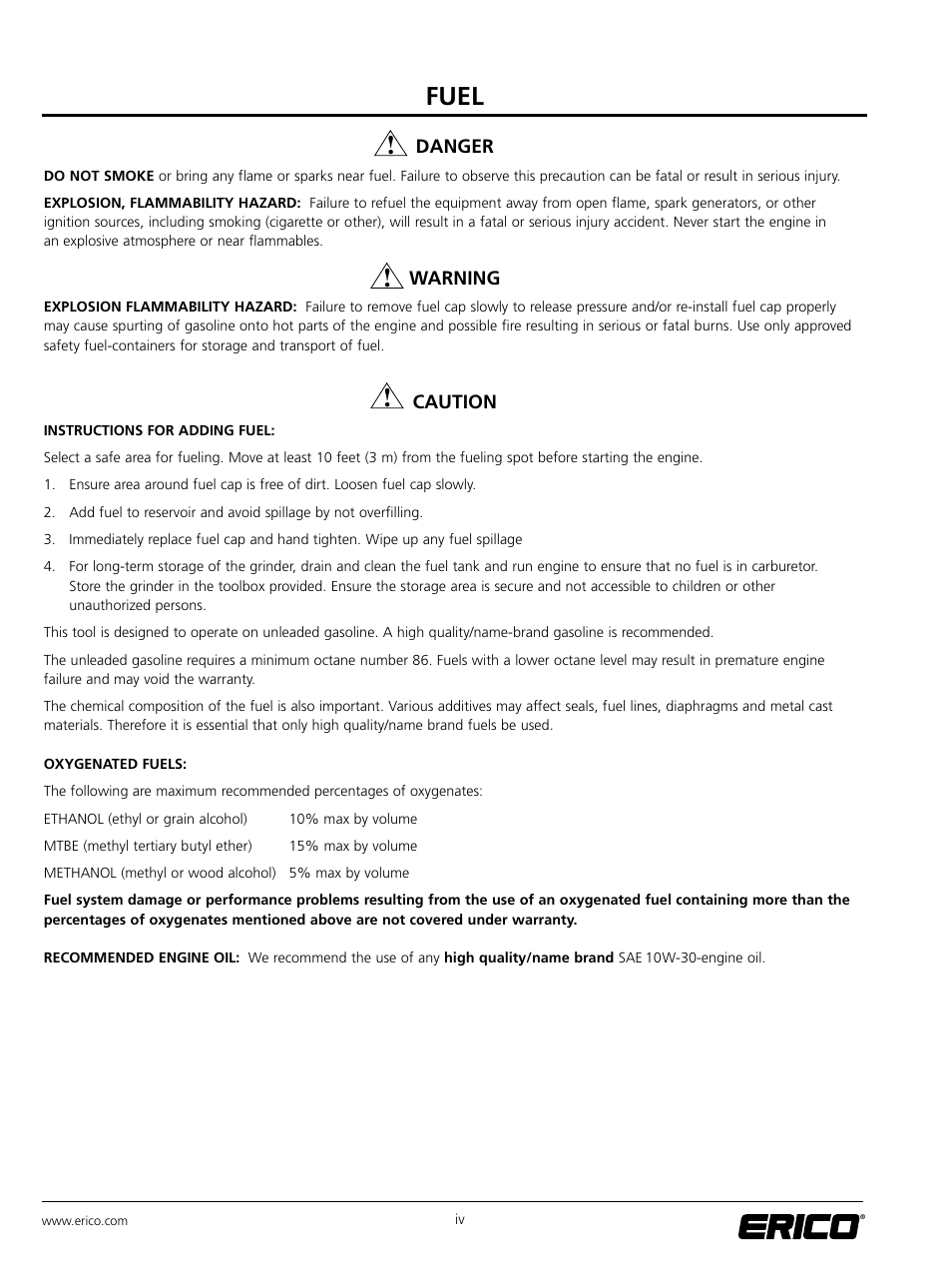 Fuel | ERICO SBG200 ERICO RAIL GRINDER User Manual | Page 5 / 17