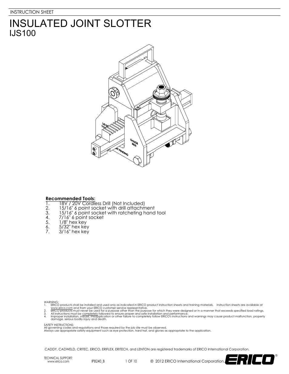 ERICO IJS100 Insulated Joint Slotter User Manual | 10 pages