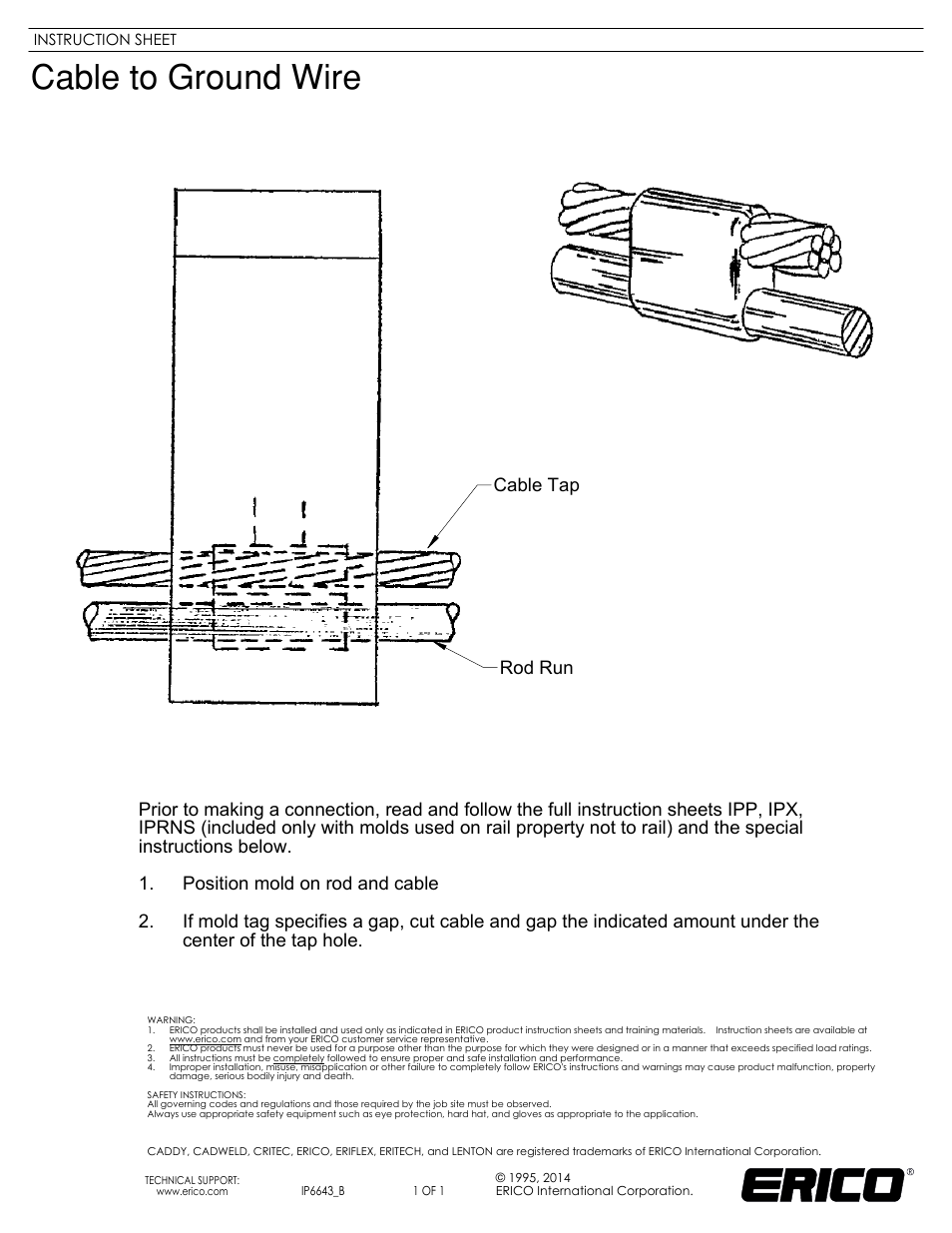 ERICO IP6643 Cable to Ground Wire User Manual | 1 page