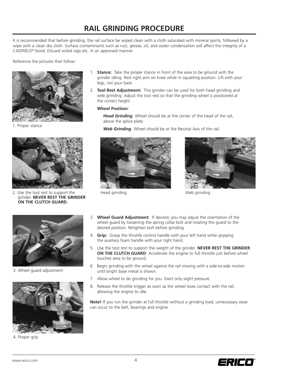 Rail grinding procedure | ERICO SBG150 Rail Grinder User Manual | Page 10 / 20