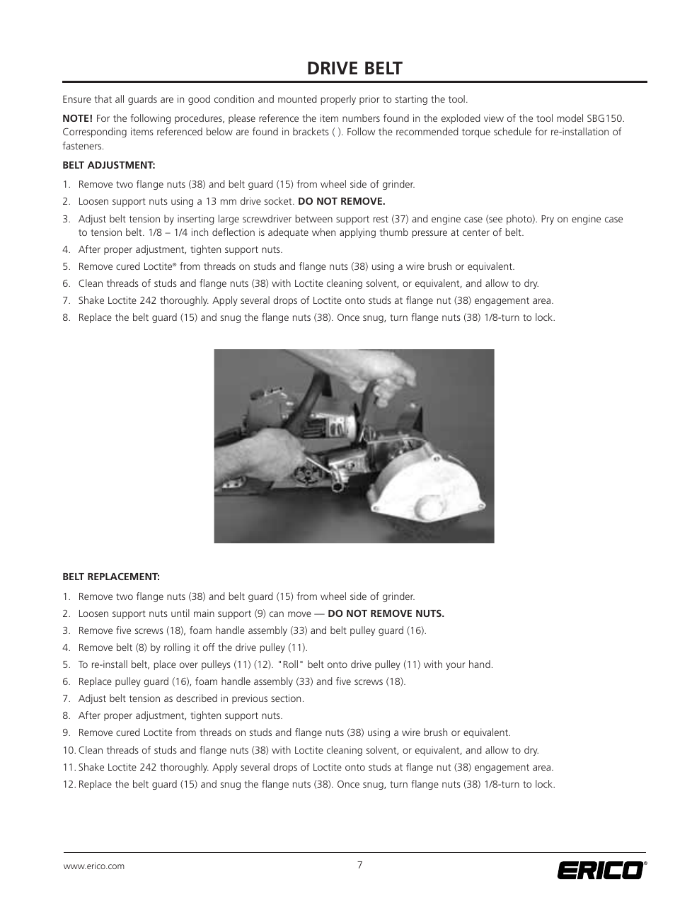 Drive belt | ERICO SBG150 Rail Grinder User Manual | Page 13 / 20