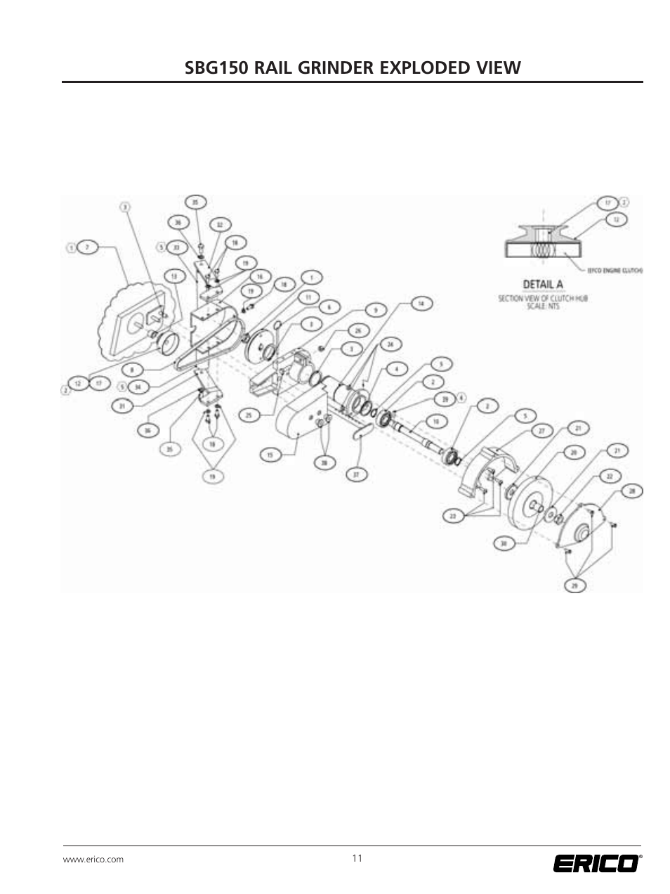 Sbg150 rail grinder exploded view | ERICO SBG150 Rail Grinder User Manual | Page 17 / 20