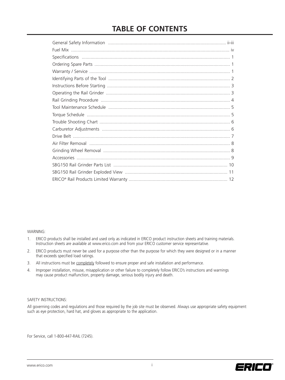 ERICO SBG150 Rail Grinder User Manual | Page 3 / 20