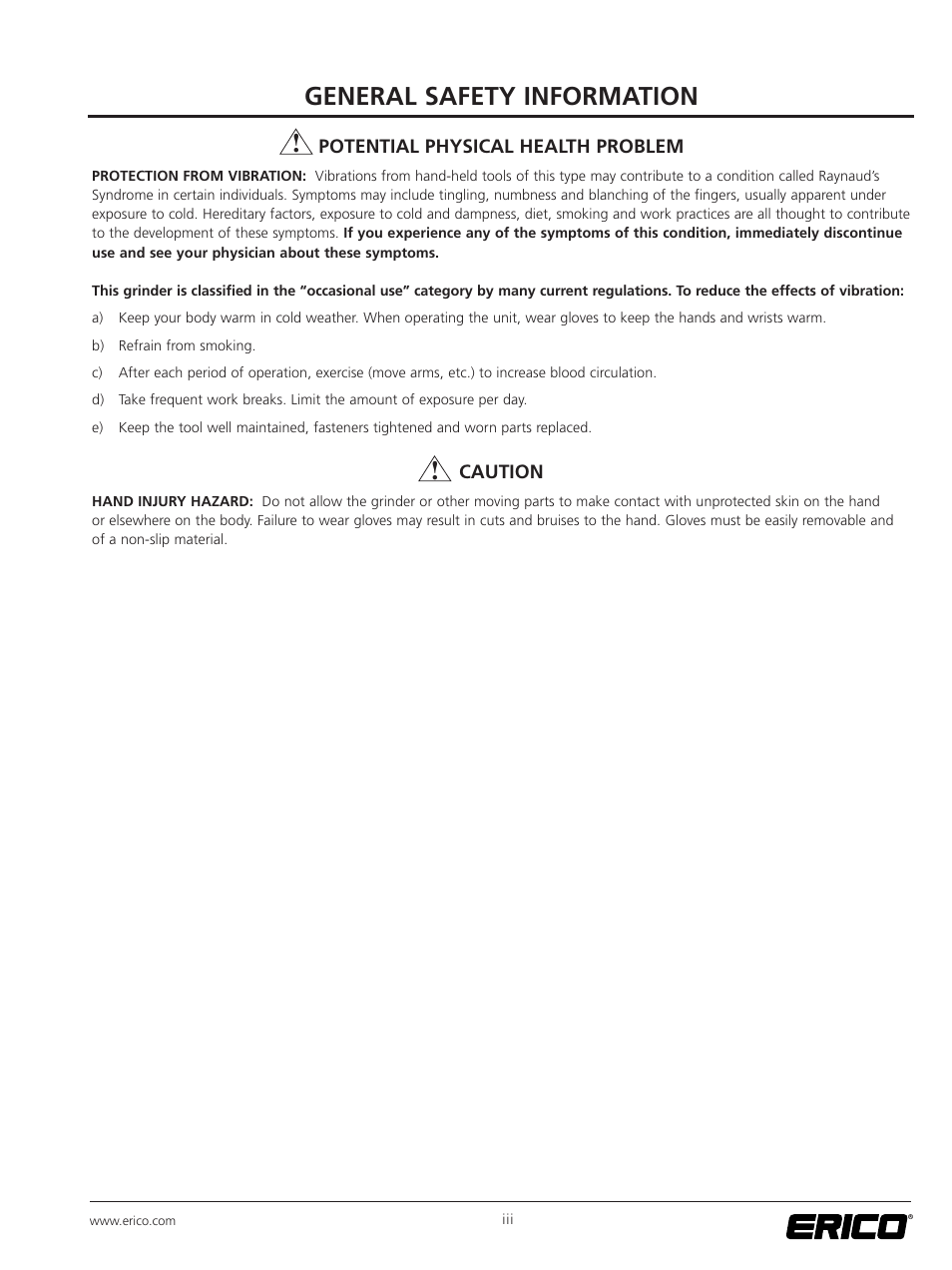 General safety information | ERICO SBG150 Rail Grinder User Manual | Page 5 / 20