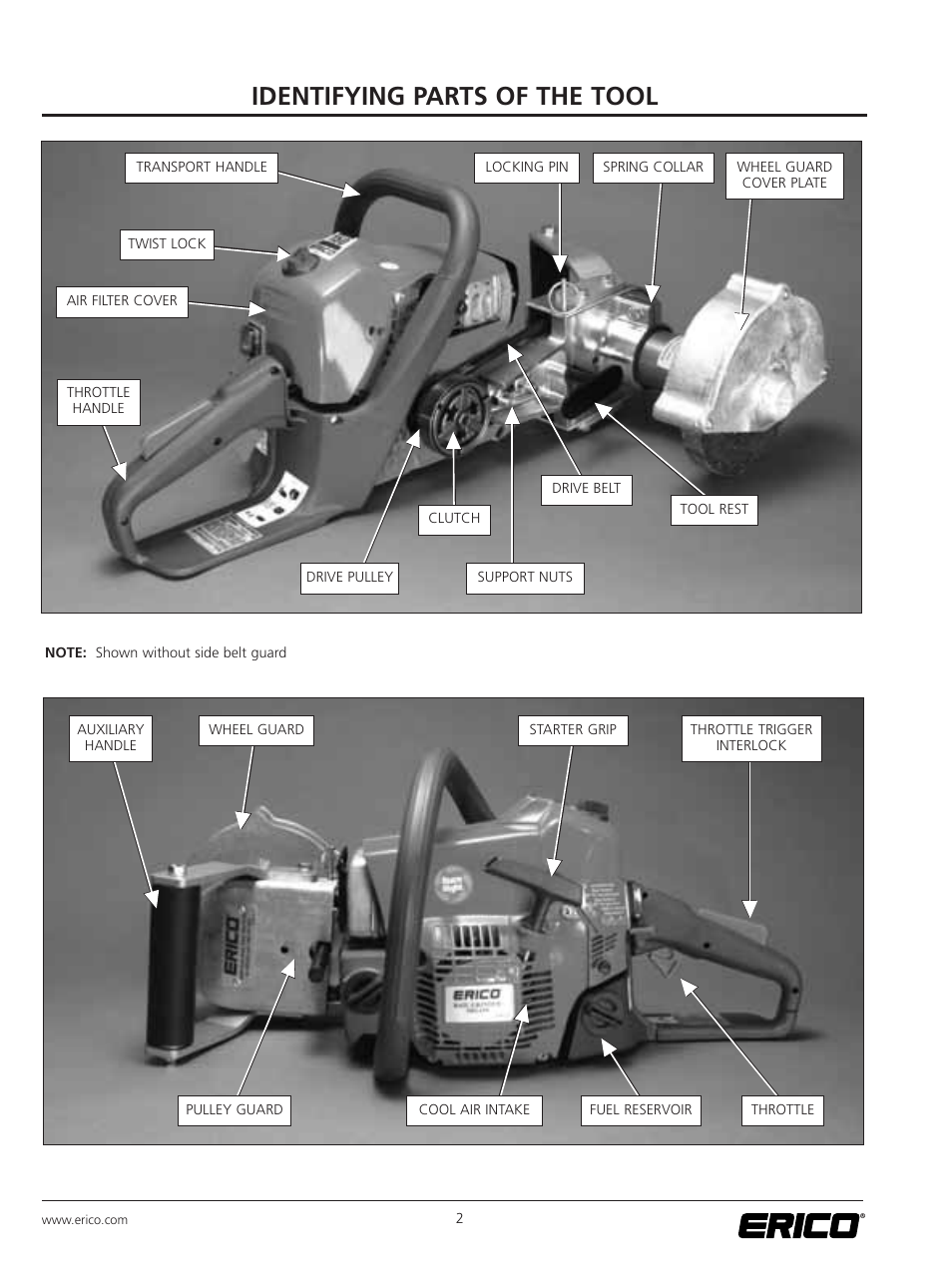 Identifying parts of the tool | ERICO SBG150 Rail Grinder User Manual | Page 8 / 20
