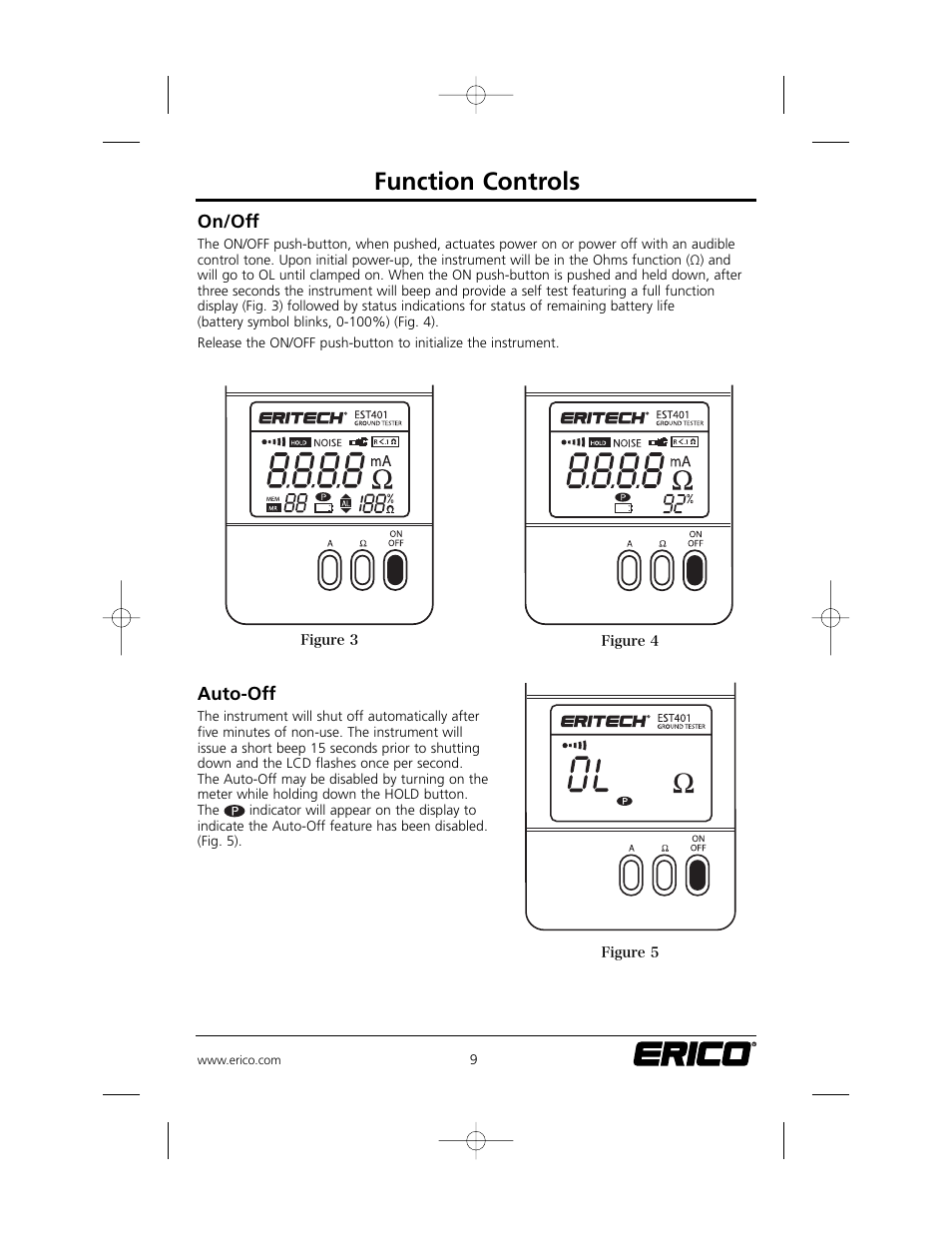 Function controls | ERICO EST401 ERITECH Clamp-on Ground Resistance Tester User Manual | Page 11 / 28
