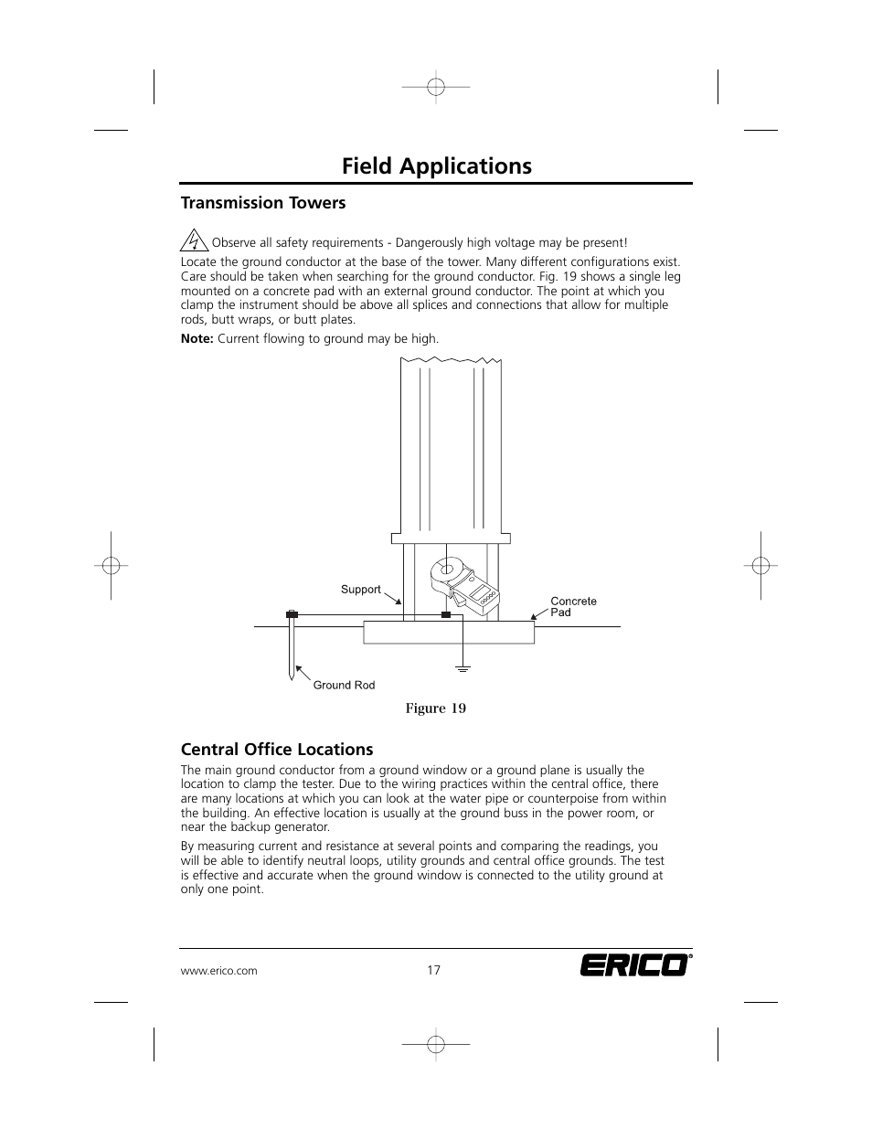 Field applications | ERICO EST401 ERITECH Clamp-on Ground Resistance Tester User Manual | Page 19 / 28