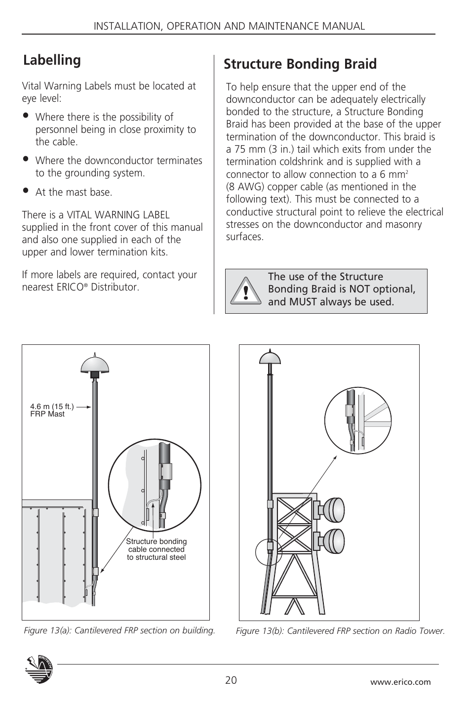 Labelling, Structure bonding braid | ERICO 3000 ERITECH SYSTEM User Manual | Page 22 / 68