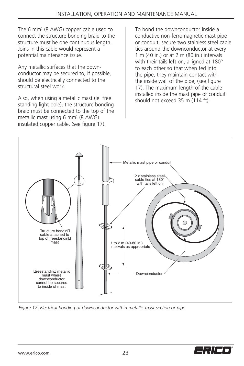 Installation, operation and maintenance manual 23, 8 awg) insulated copper cable, (see figure 17) | ERICO 3000 ERITECH SYSTEM User Manual | Page 25 / 68