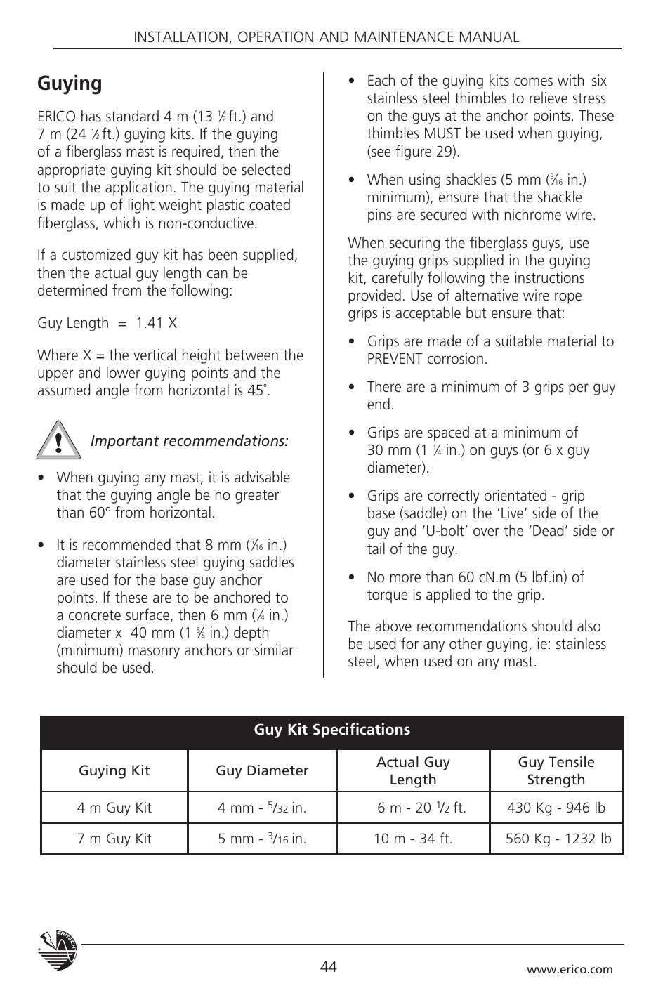 Guying | ERICO 3000 ERITECH SYSTEM User Manual | Page 46 / 68