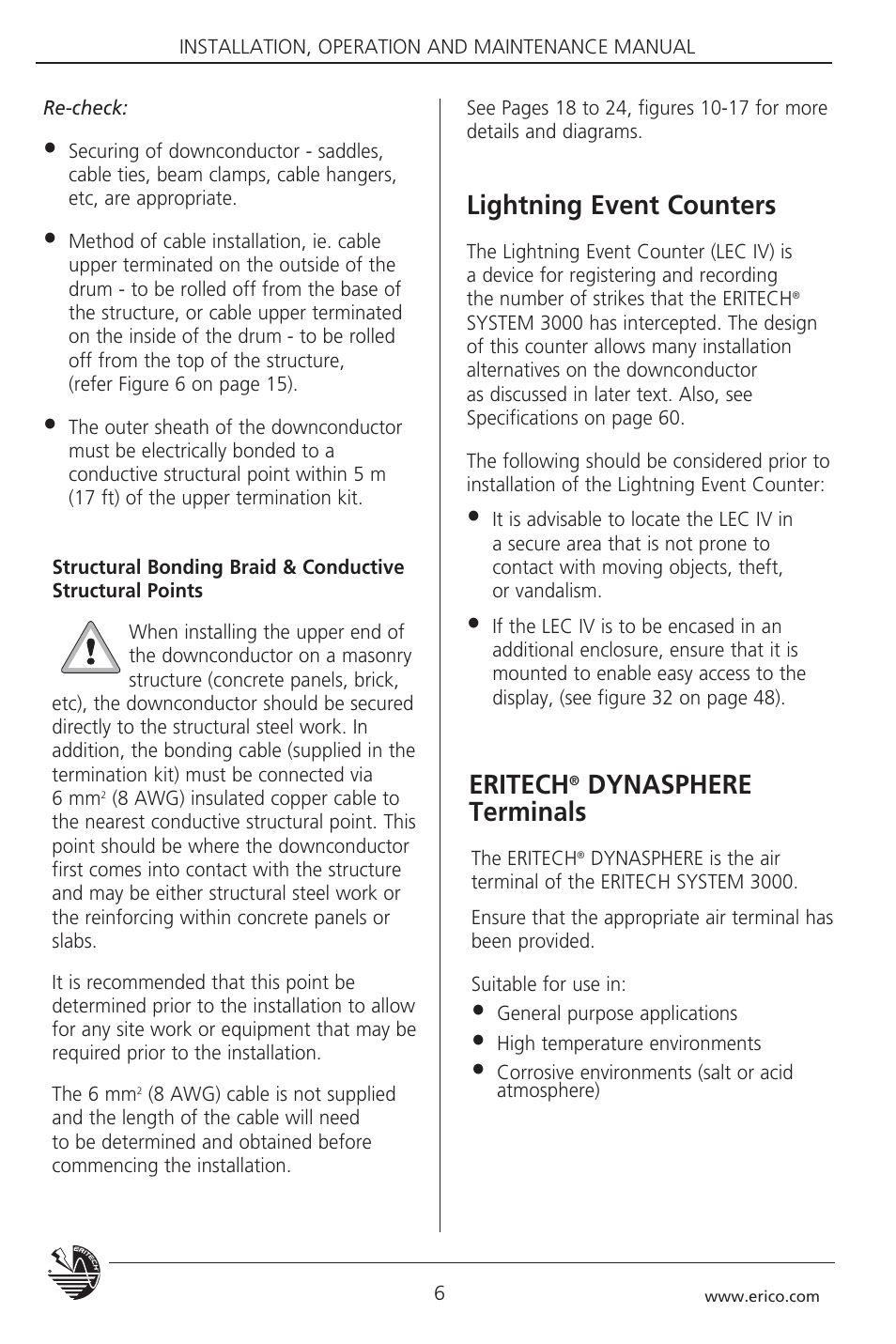 Lightning event counters, Eritech, Dynasphere terminals | ERICO 3000 ERITECH SYSTEM User Manual | Page 8 / 68