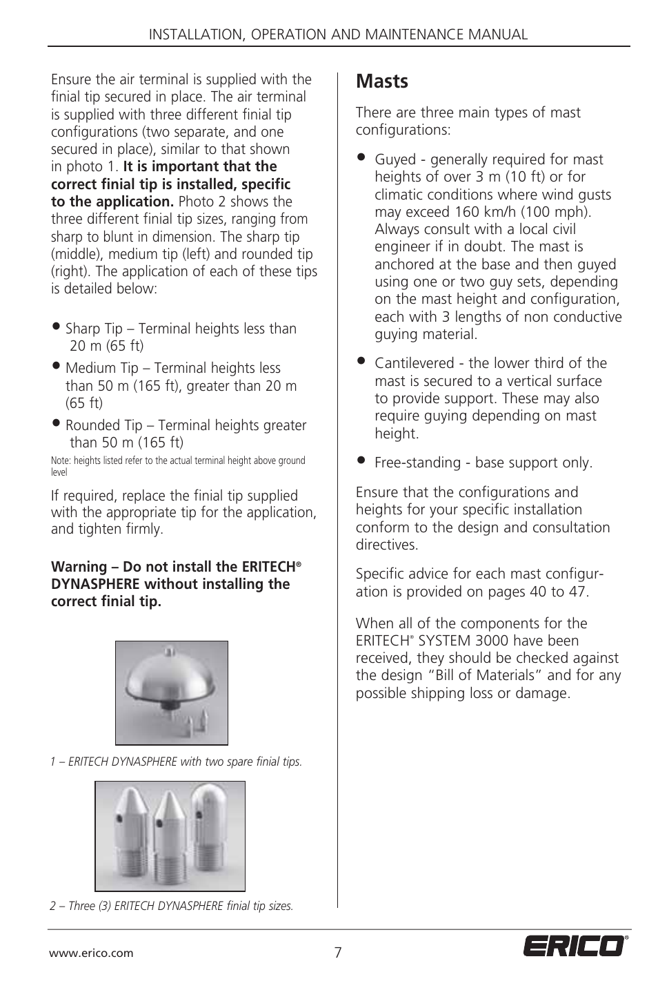 Masts | ERICO 3000 ERITECH SYSTEM User Manual | Page 9 / 68