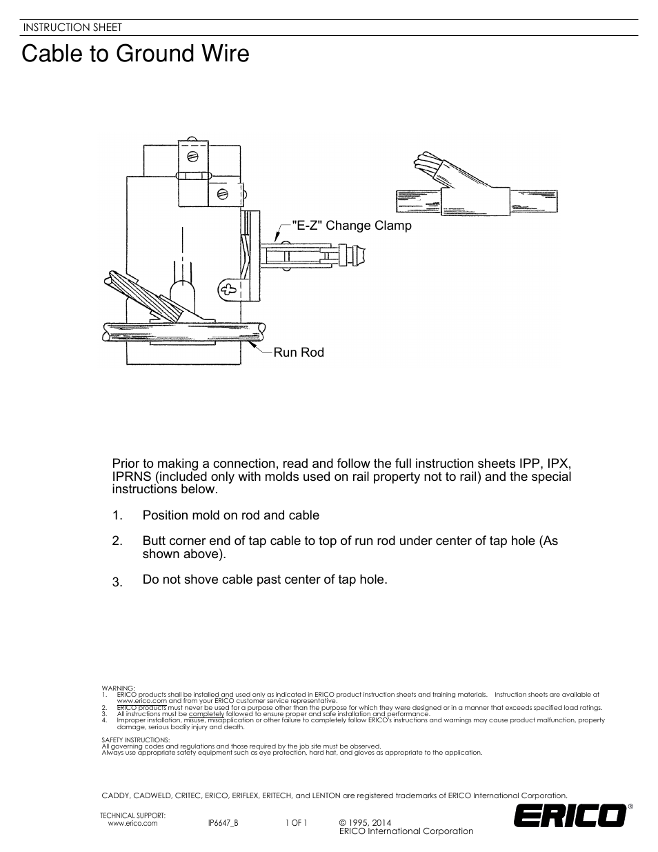 ERICO IP6647 Cable to Ground Wire User Manual | 1 page