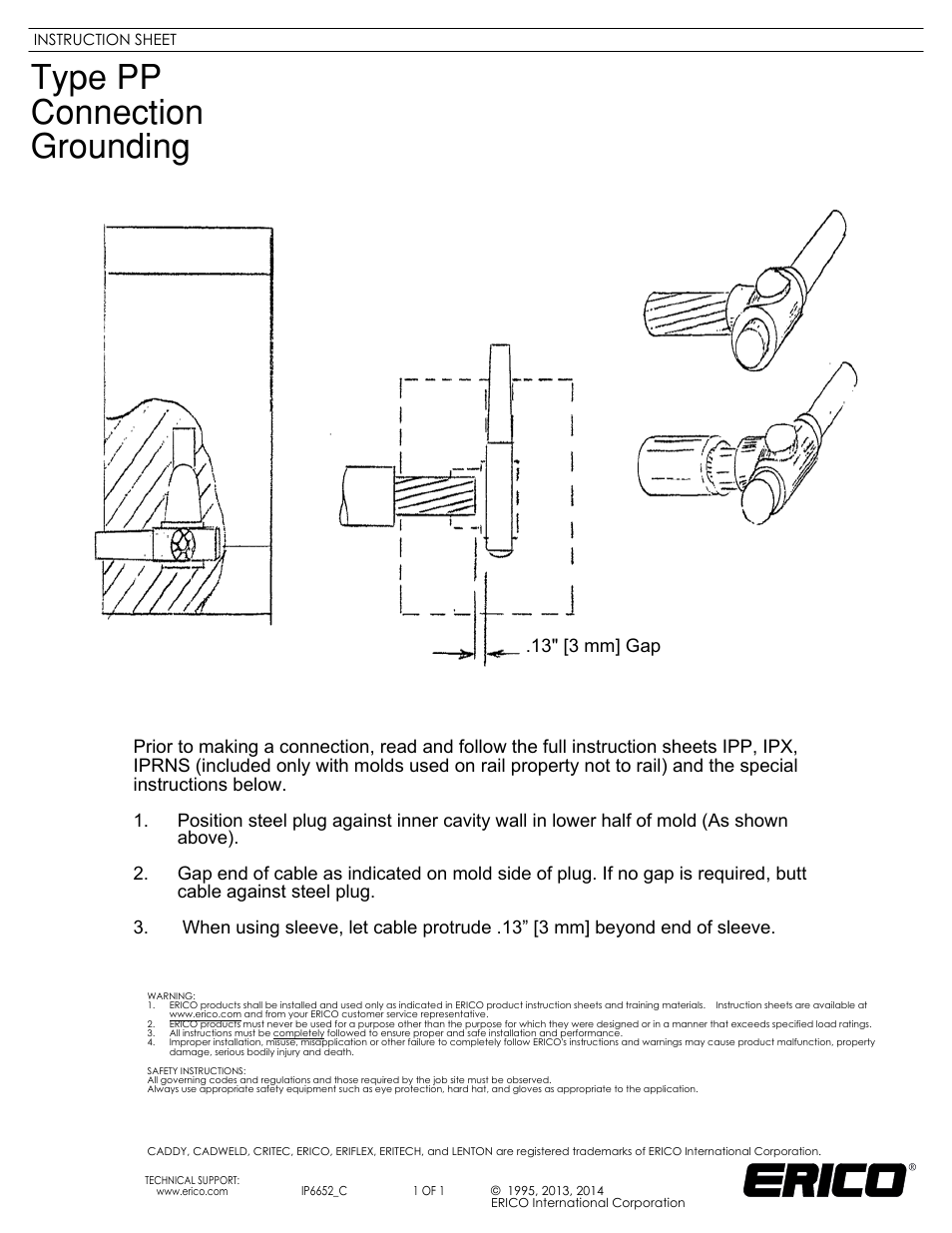 ERICO IP6652 Type PP Connection Grounding User Manual | 1 page