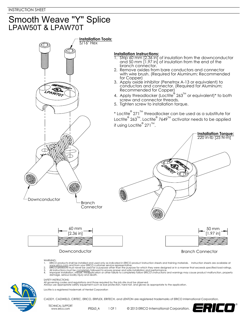 ERICO LPAW70T Smooth Weave "Y Splice" User Manual | 1 page