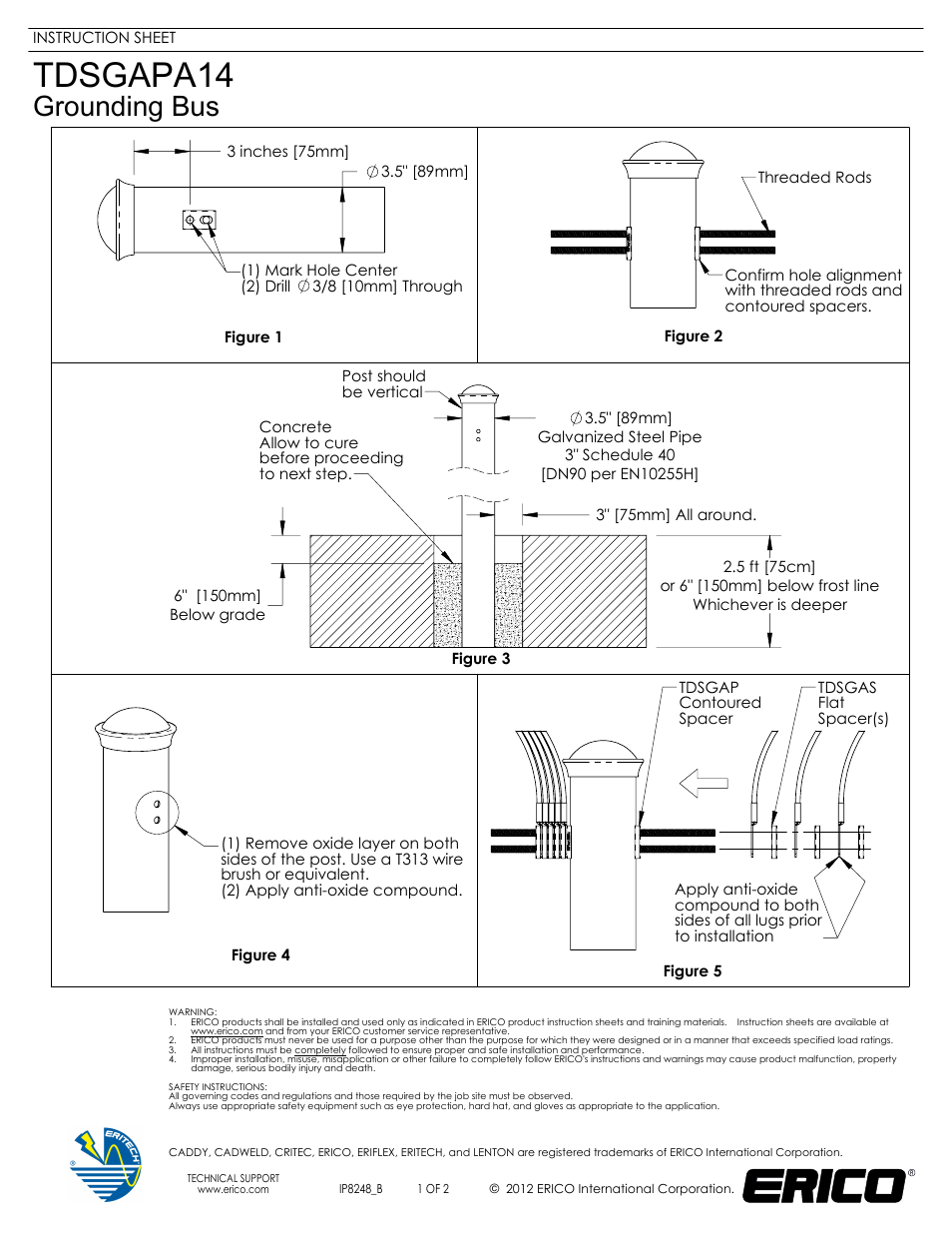 ERICO TDSGAPA14 Grounding Bus User Manual | 2 pages