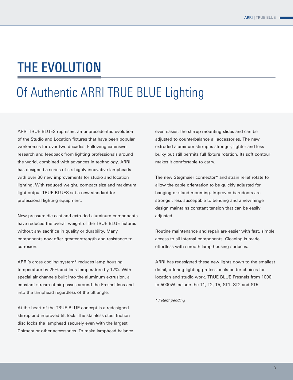 The evolution of authentic arri true blue lighting | ARRI Lamphead ARRI TRUE BLUE User Manual | Page 3 / 12