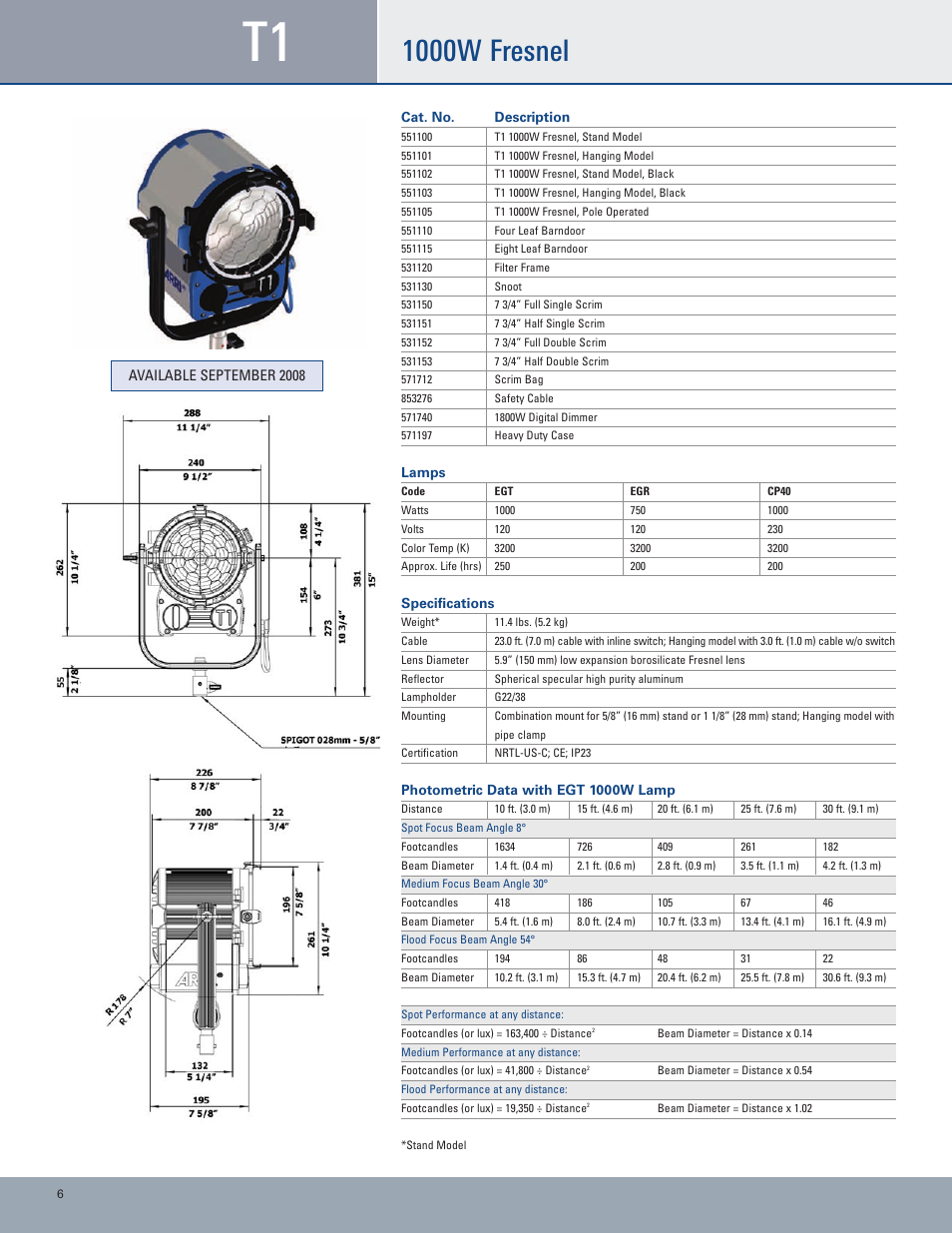 1000w fresnel | ARRI Lamphead ARRI TRUE BLUE User Manual | Page 6 / 12