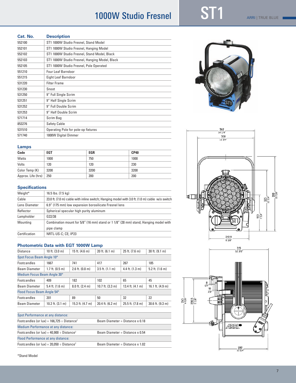 1000w studio fresnel | ARRI Lamphead ARRI TRUE BLUE User Manual | Page 7 / 12