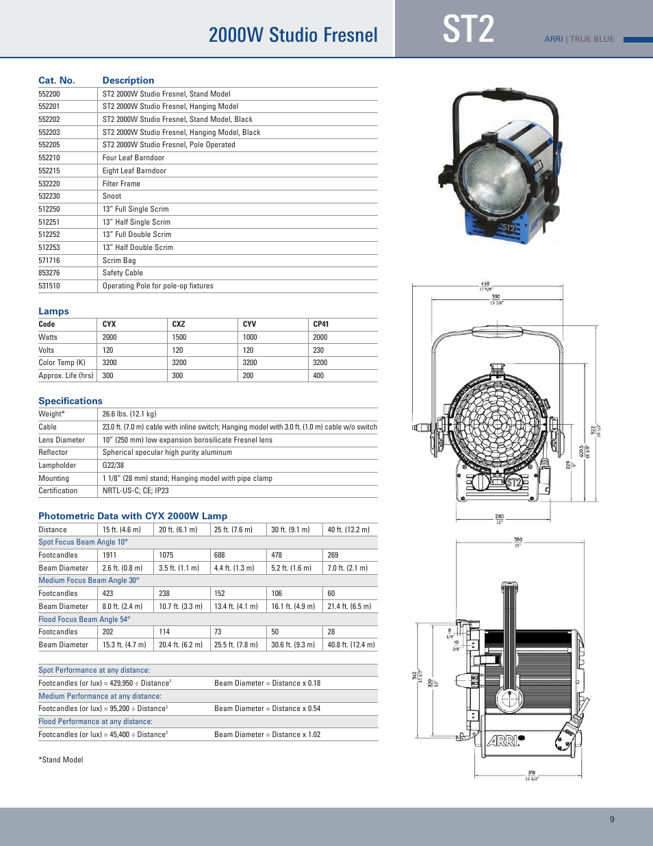 2000w studio fresnel | ARRI Lamphead ARRI TRUE BLUE User Manual | Page 9 / 12