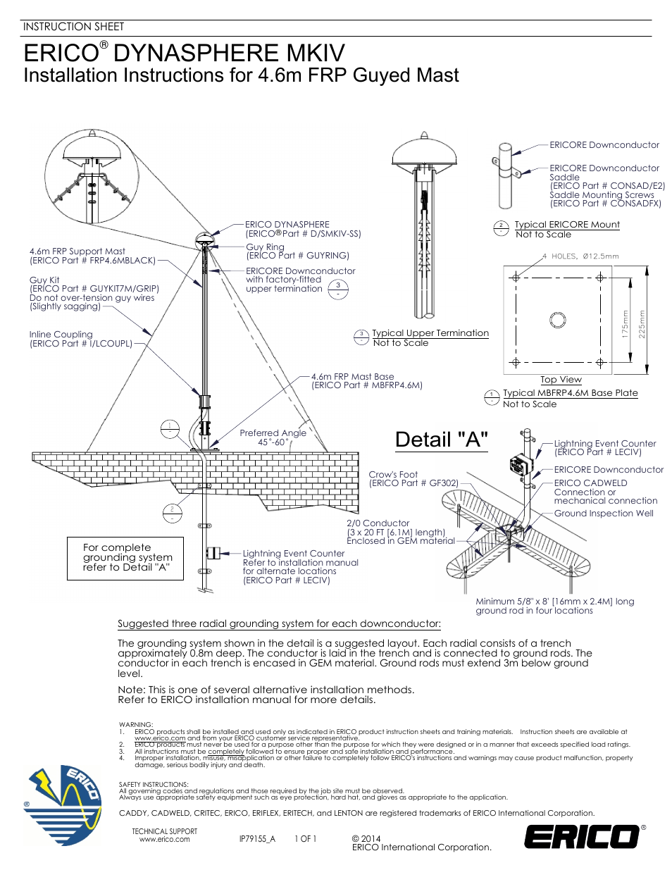ERICO 4.6m FRP Guyed Mast User Manual | 1 page