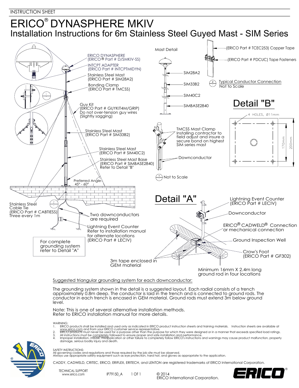 ERICO SIM Series 6m Stainless Steel Guyed Mast User Manual | 1 page