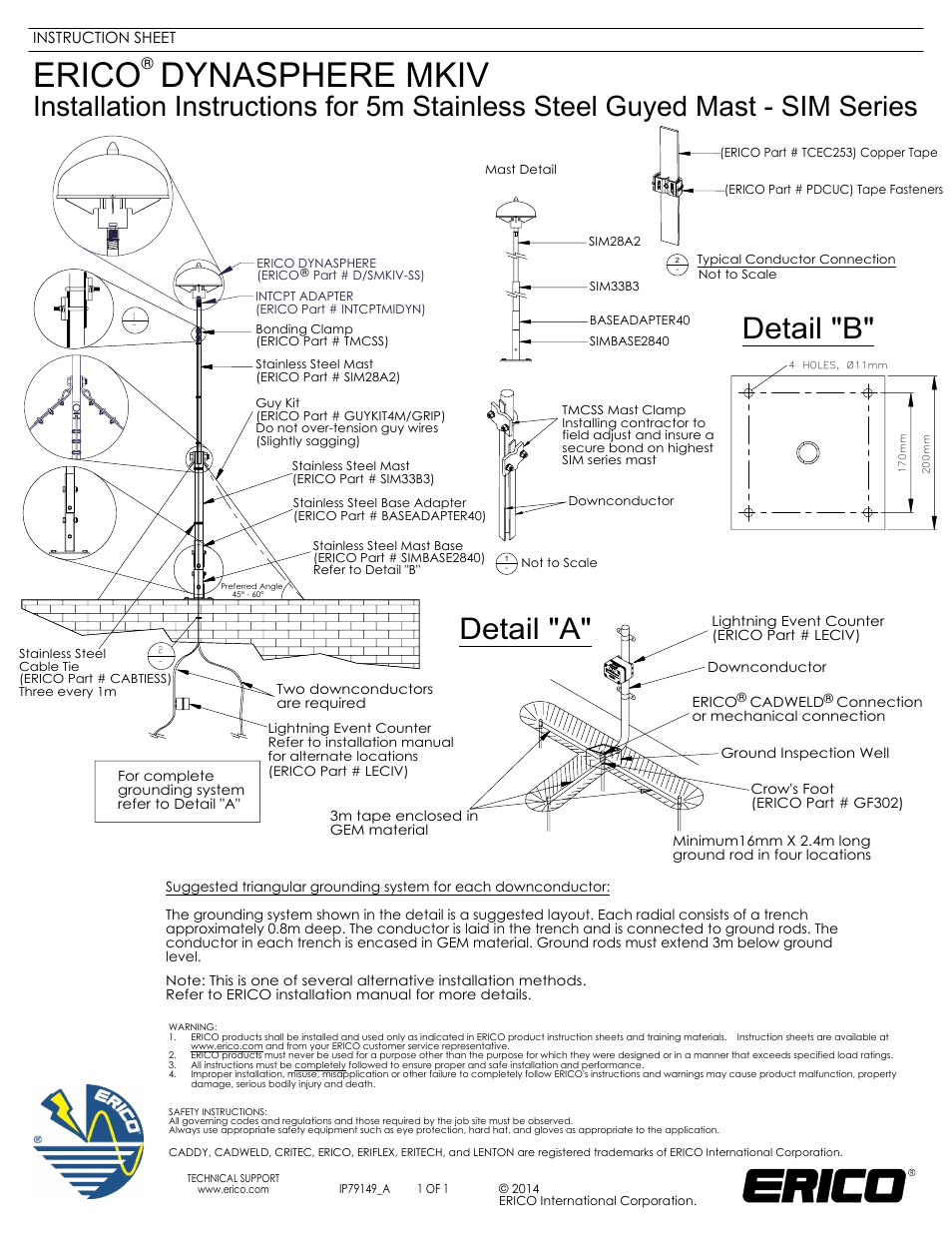 ERICO SIM Series 5m Stainless Steel Guyed Mast User Manual | 1 page