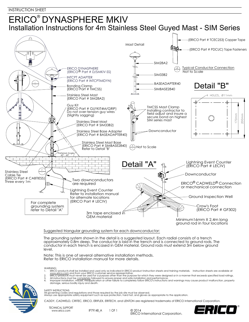 ERICO SIM Series 4m Stainless Steel Guyed Mast User Manual | 1 page