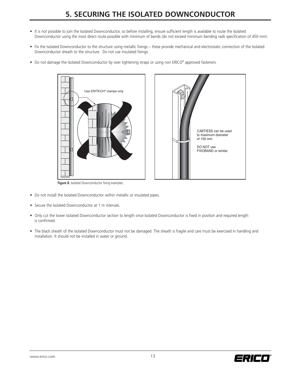 Securing the isolated downconductor | ERICO ISODC Isolated Downconductor System User Manual | Page 13 / 20