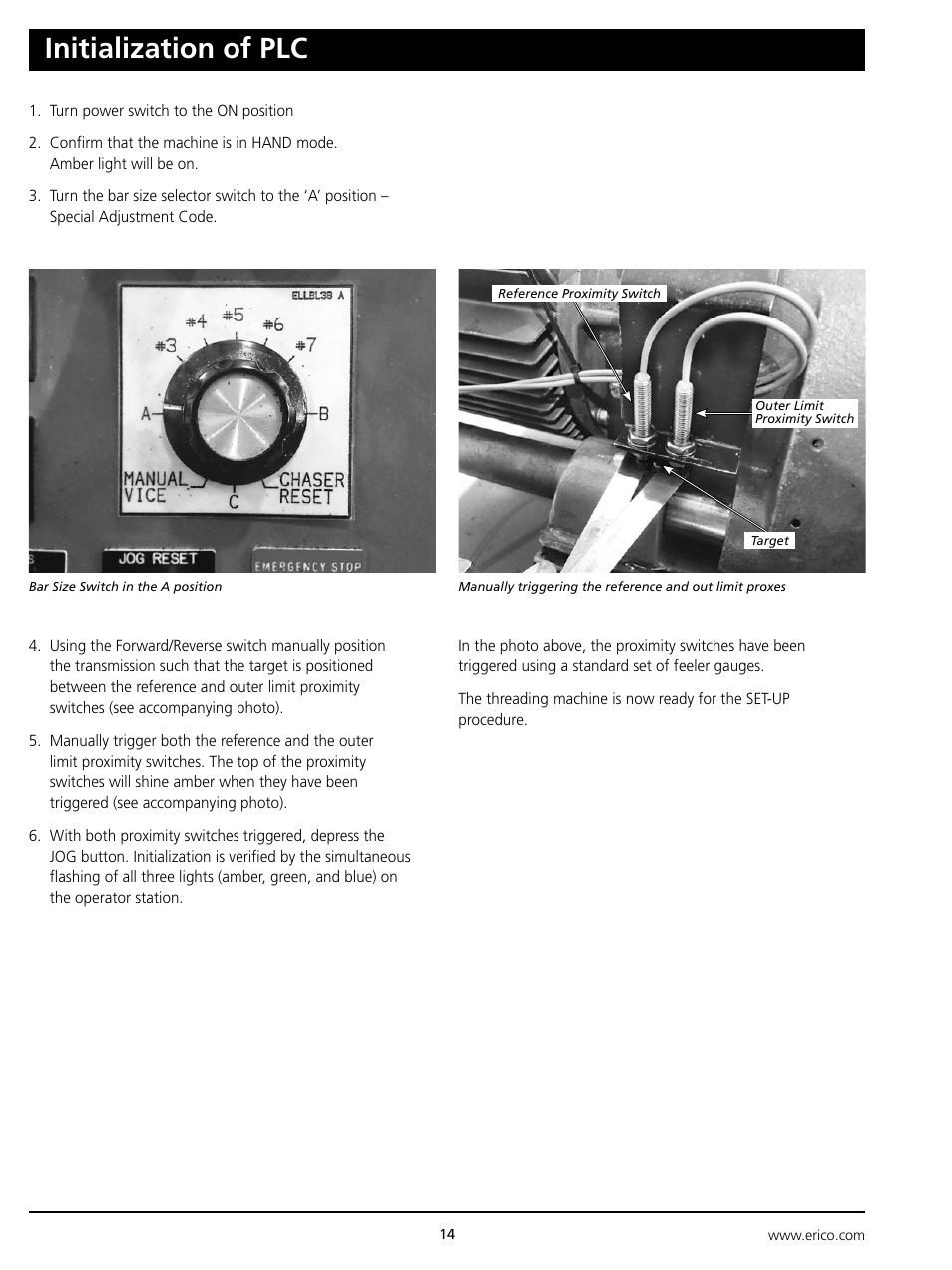 Initialization of plc | ERICO ELAT100 LENTON Automatic Threader User Manual | Page 14 / 28
