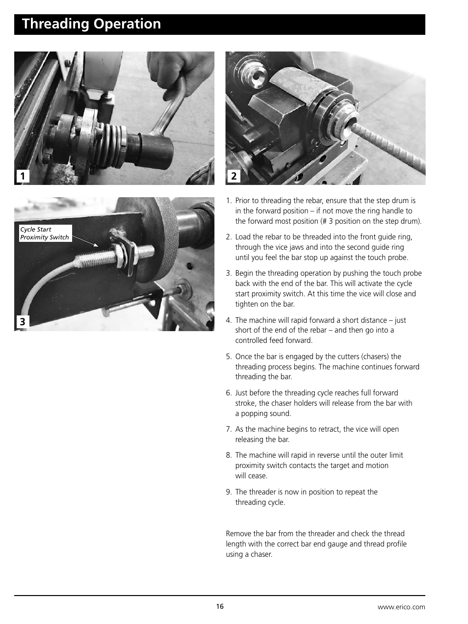 Threading operation | ERICO ELAT100 LENTON Automatic Threader User Manual | Page 16 / 28