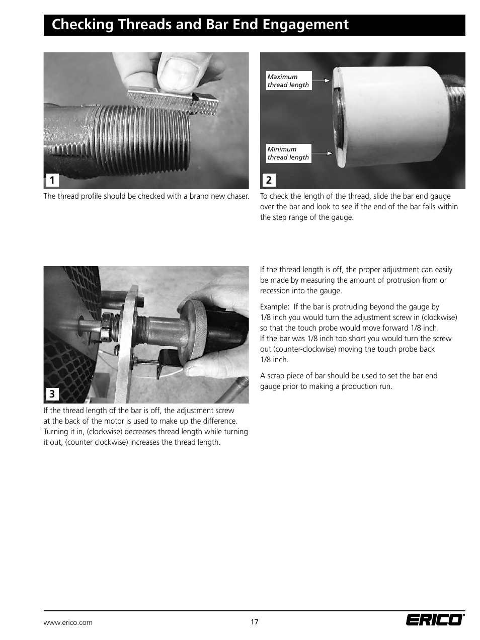 Checking threads and bar end engagement | ERICO ELAT100 LENTON Automatic Threader User Manual | Page 17 / 28