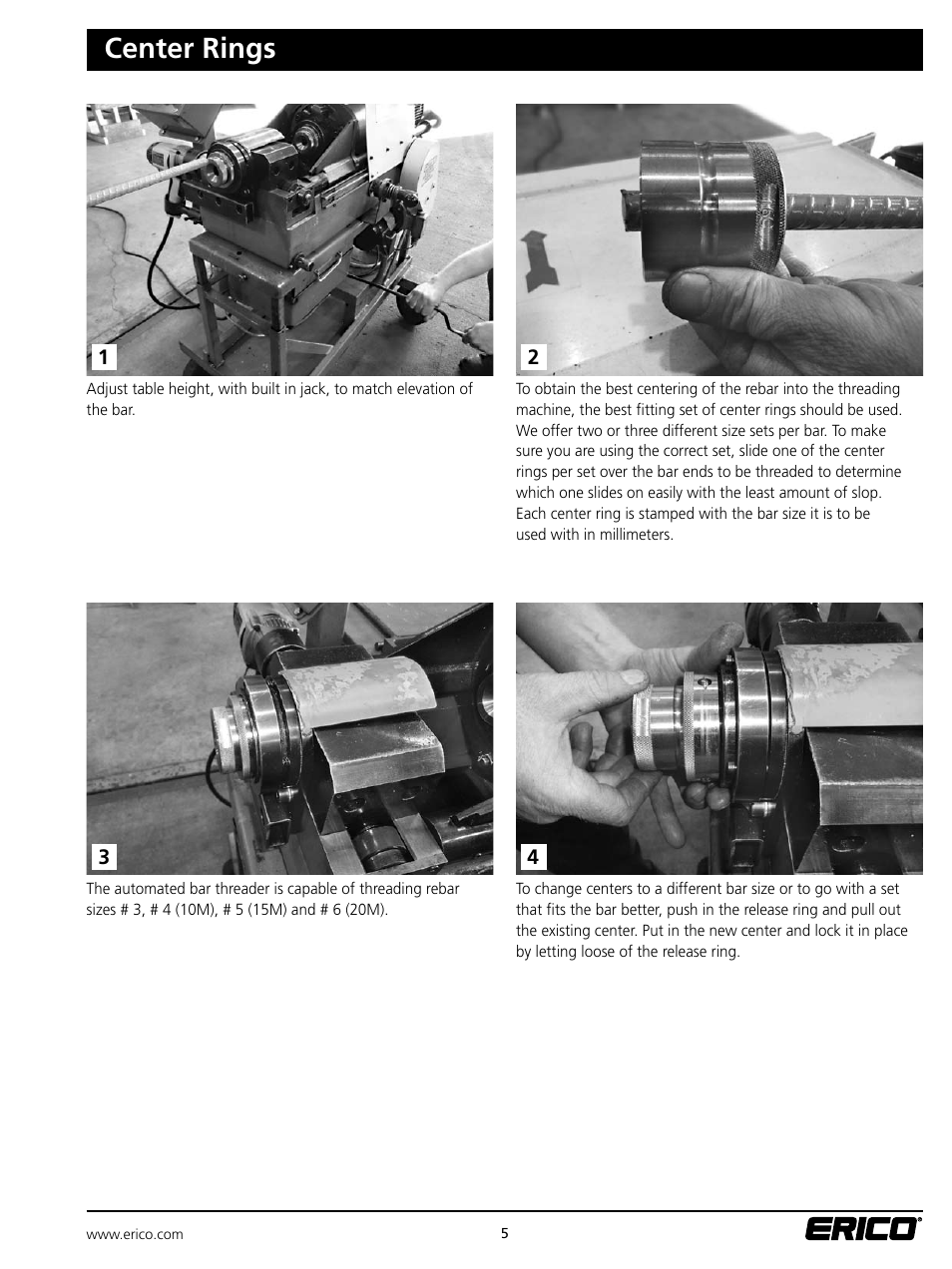 Center rings | ERICO ELAT100 LENTON Automatic Threader User Manual | Page 5 / 28