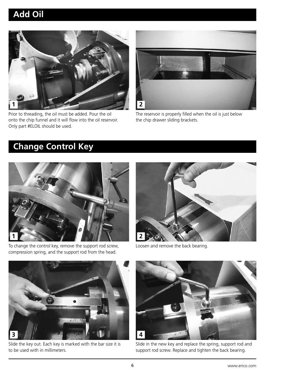 Add oil, Change control key | ERICO ELAT100 LENTON Automatic Threader User Manual | Page 6 / 28