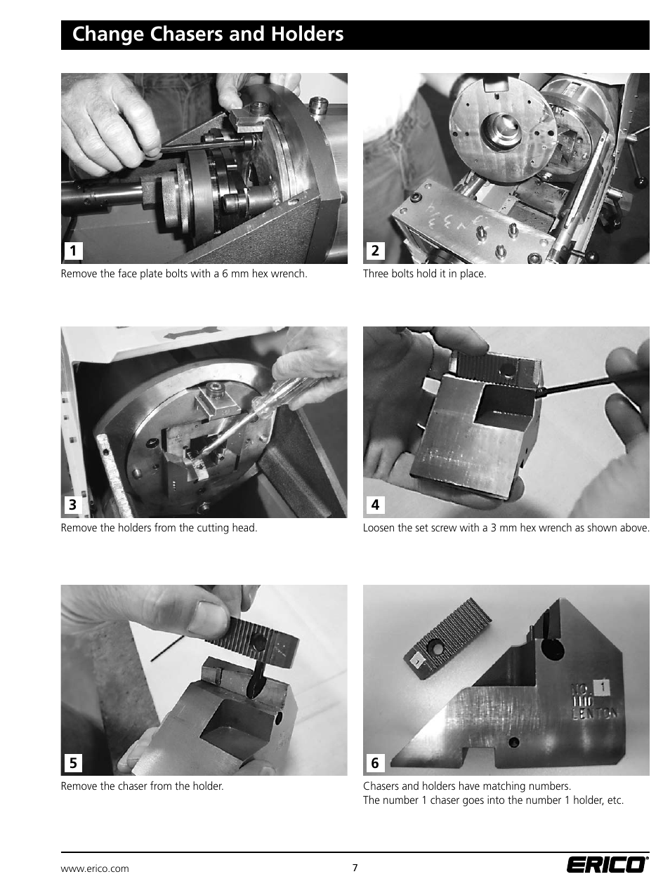 Change chasers and holders | ERICO ELAT100 LENTON Automatic Threader User Manual | Page 7 / 28