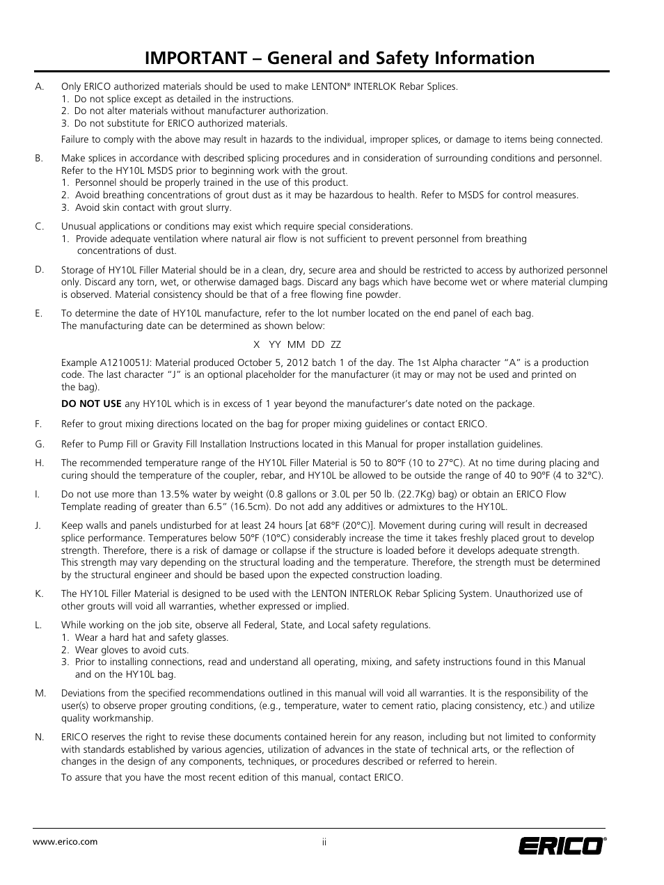 Important – general and safety information | ERICO LENTON INTERLOK Rebar Splicing System User Manual | Page 4 / 28