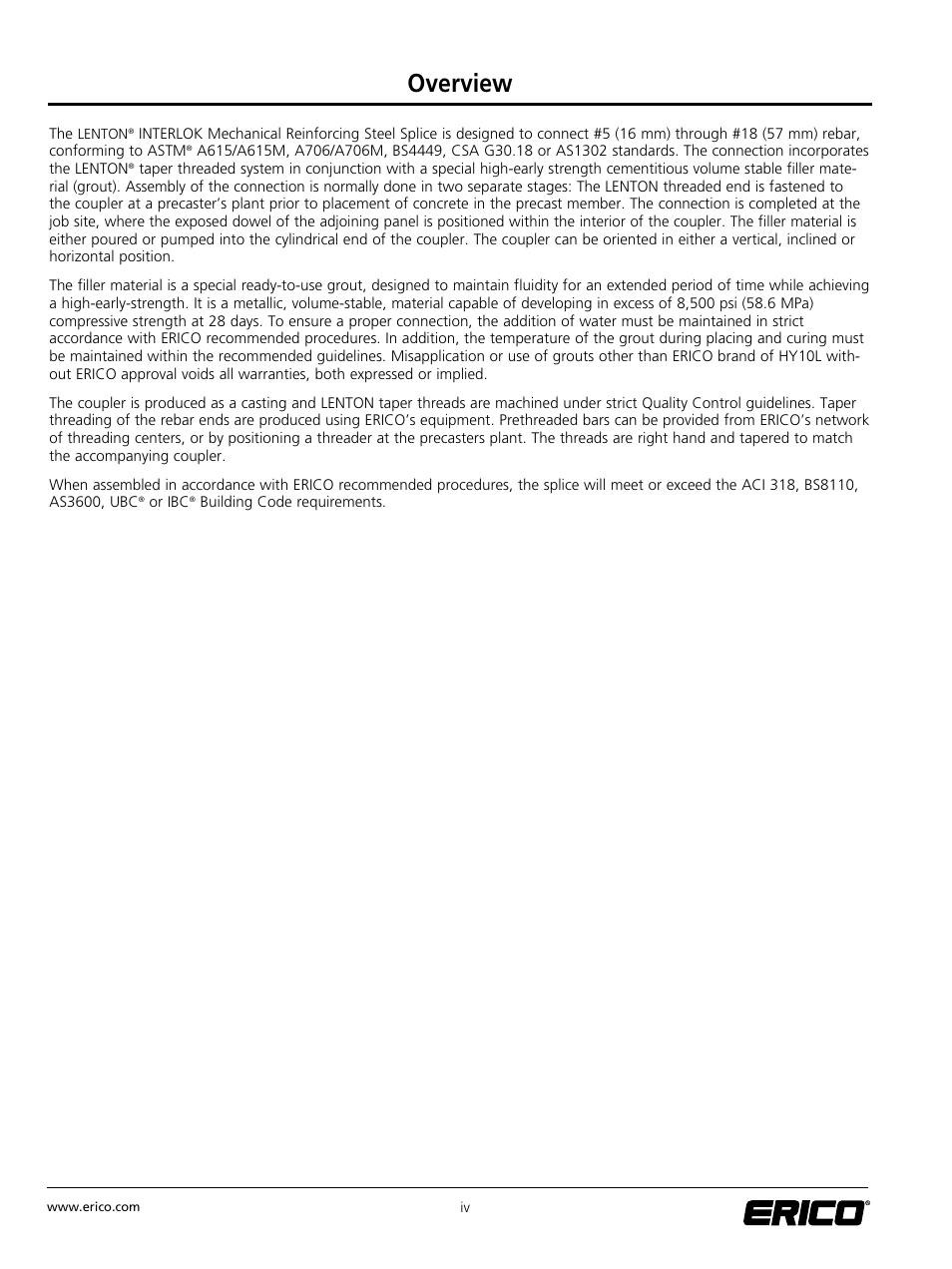 Overview | ERICO LENTON INTERLOK Rebar Splicing System User Manual | Page 6 / 28