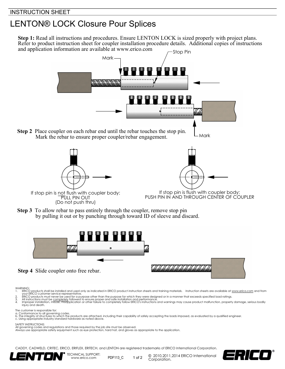 ERICO LENTON LOCK Closure Pour Splices User Manual | 2 pages