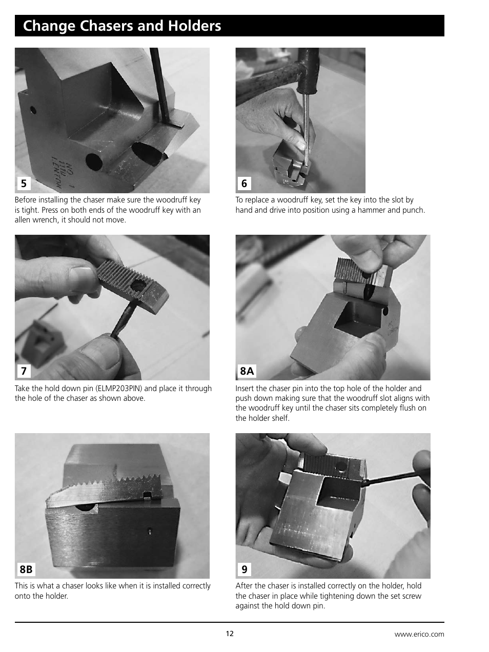 Change chasers and holders | ERICO LENTON Mid-Range Bar Threader User Manual | Page 12 / 24