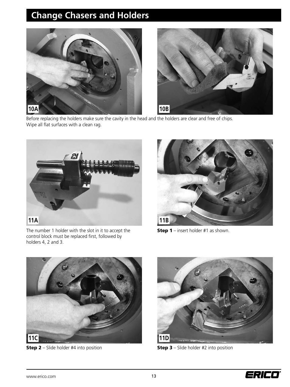 Change chasers and holders | ERICO LENTON Mid-Range Bar Threader User Manual | Page 13 / 24