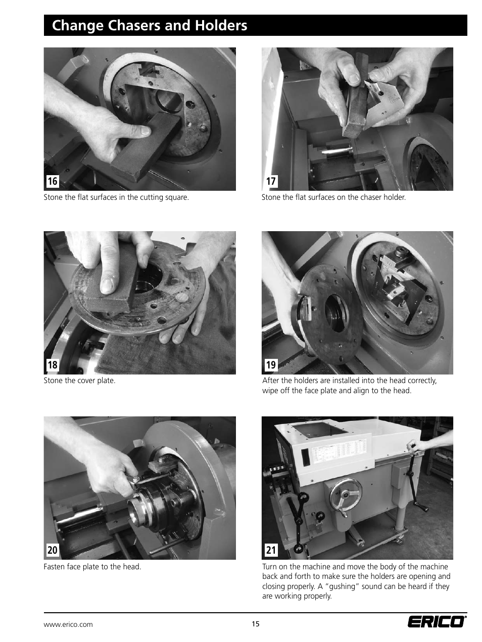 Change chasers and holders | ERICO LENTON Mid-Range Bar Threader User Manual | Page 15 / 24